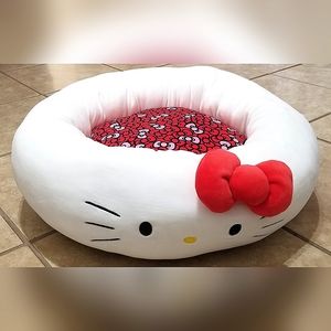 Sanrio Hello Kitty Round White & Red Plush Pet Bed with Removable Pillow
